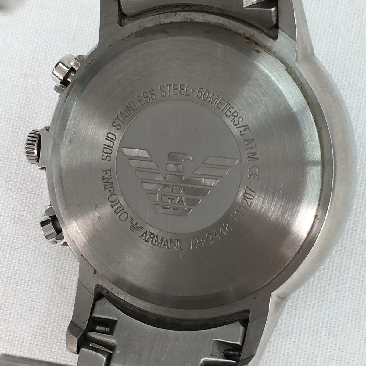 〇中古品〇 EMPORIO ARMANI エンポリオアルマーニ クロノ デイト 青系文字盤 メンズ腕時計 QZ AR-2448_画像3