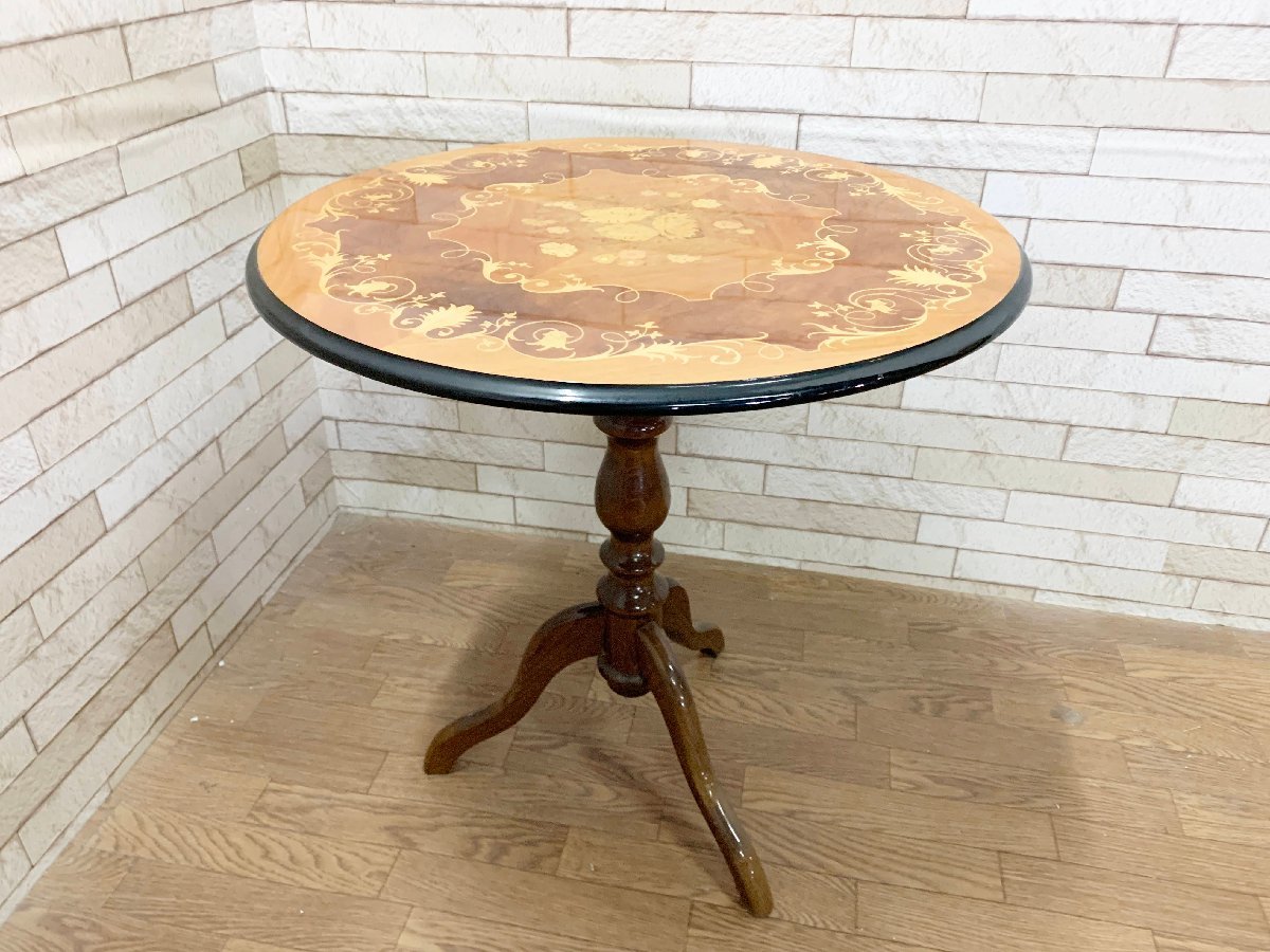 象嵌細工 丸テーブル サイドテーブル イタリア製 アンティーク クラシック/直径60cm
