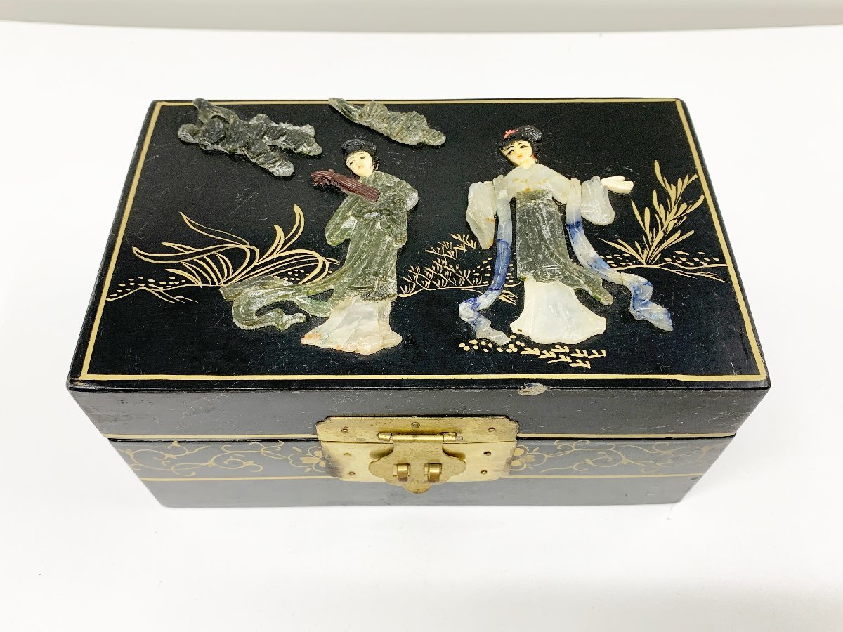 中国美術 螺鈿細工 黒漆塗宝石箱 アクセサリーケース ジュエリー