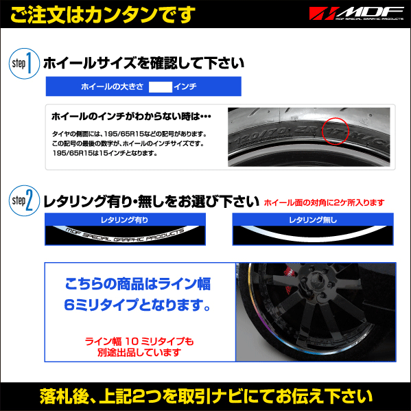 【エムディーエフ オフィシャル】MDF 6ミリ幅 20インチ以下 チタニウムリムストライプ 自動車用 20 ホイールテープ_画像2