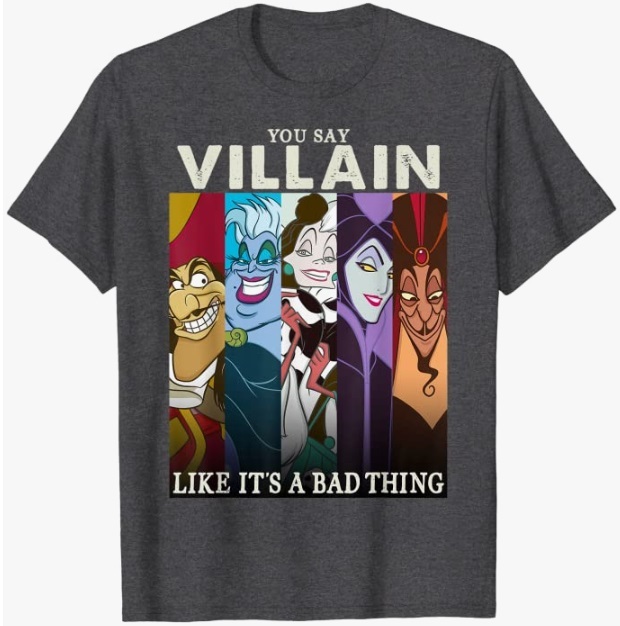 全ての ディズニー ☆ ヴィランズ グレー Tシャツ XL イラスト