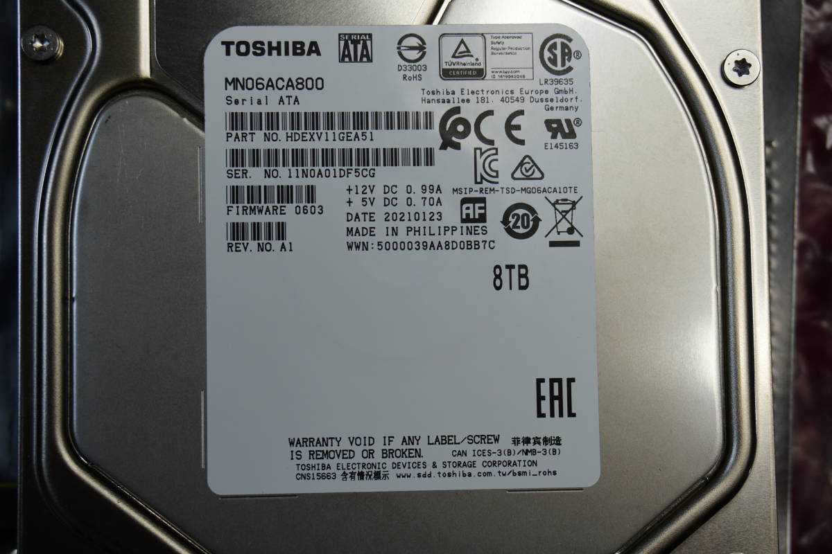 2台セット】 東芝 TOSHIBA MN06ACA800 8TB×2台 / 3.5インチHDD 7200rpm