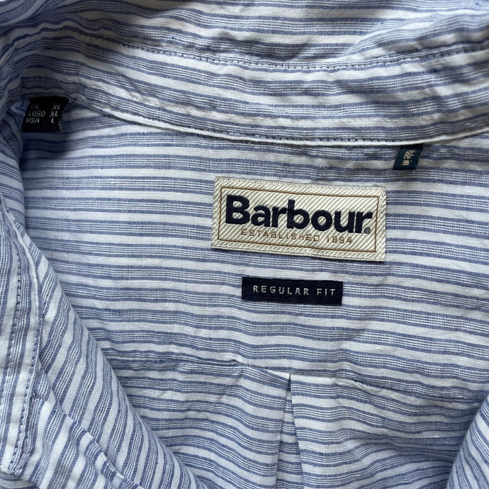 Barbour バブアー リネン×コットン ボーダー 半袖シャツ メンズXL_画像9