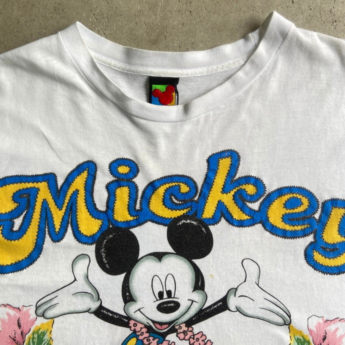 90年代 Disney ディズニー ミッキーマウス ショート丈 キャラクタープリントTシャツ メンズ レディースXL相当 レディース_画像3