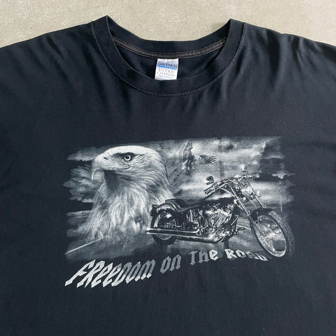 FREEDOM ON THE ROAD イーグル バイク プリント Tシャツ メンズ2XL_画像3