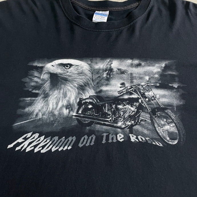 FREEDOM ON THE ROAD イーグル バイク プリント Tシャツ メンズ2XL_画像1
