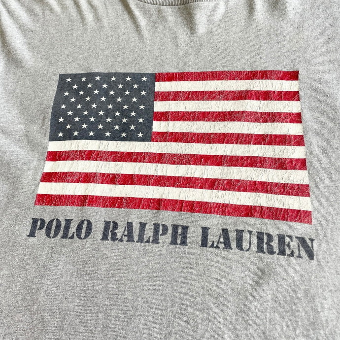 90年代～ Polo by Ralph Lauren ポロバイラルフローレン 星条旗 フロントロゴ プリントTシャツ メンズLの画像1