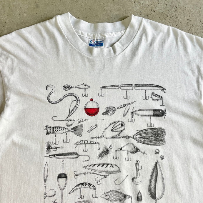 90年代 USA製 AQUA IMAGES JON Q WRIGHT ルアー フィッシング アート プリント Tシャツ メンズXL_画像3