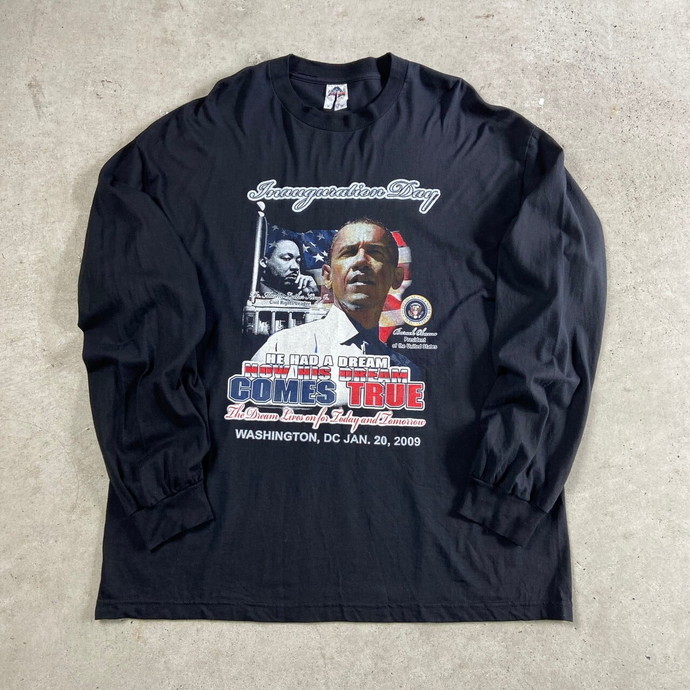ビッグサイズ 00年代 バラク・オバマ 大統領就任記念日 BLACK HISTORY フォトプリント ロングTシャツ メンズ2XL_画像1