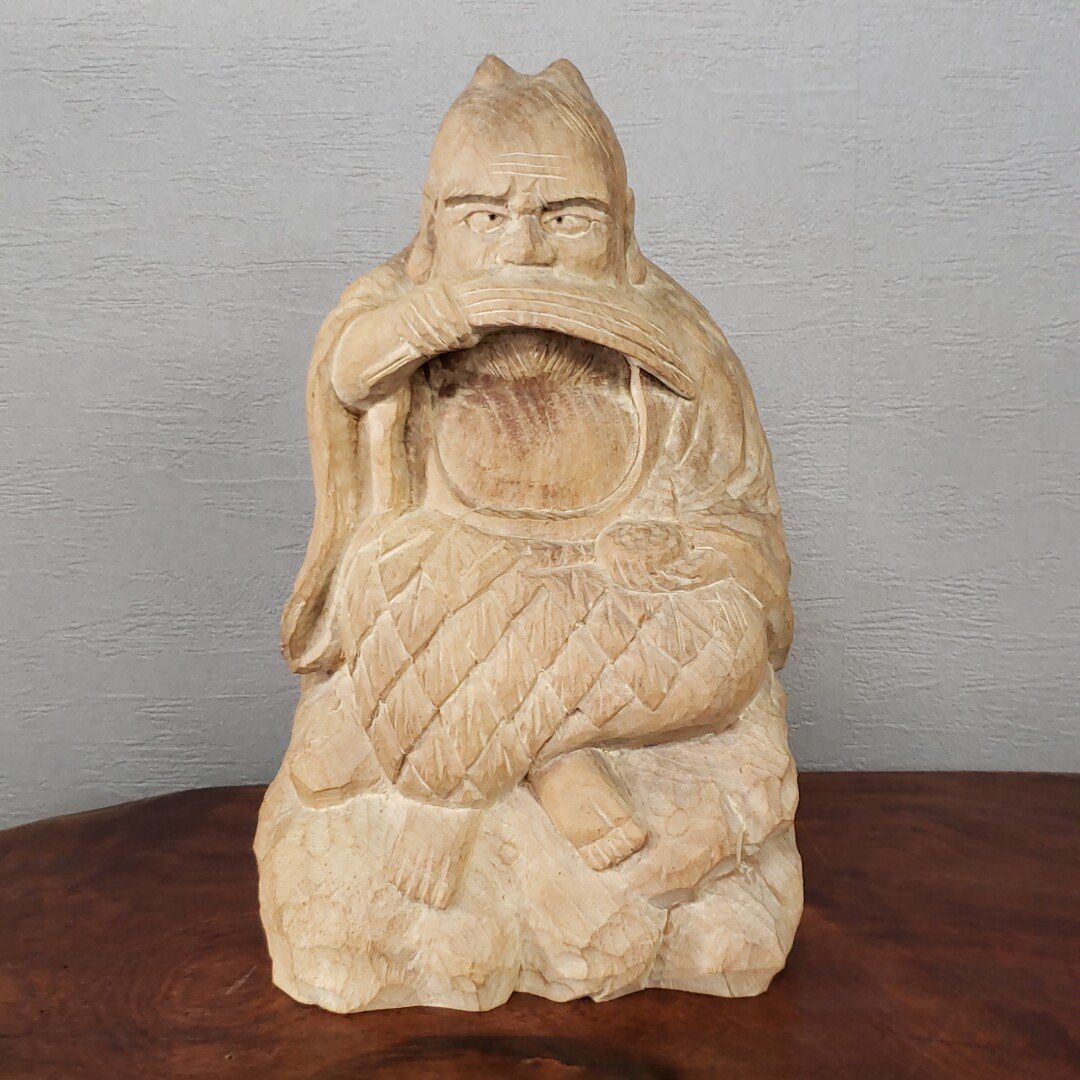オンラインショップ 神農像木彫芳明作彫刻家吉田芳明高さ約30cm 共箱付稲彫刻置物 木工、竹工芸