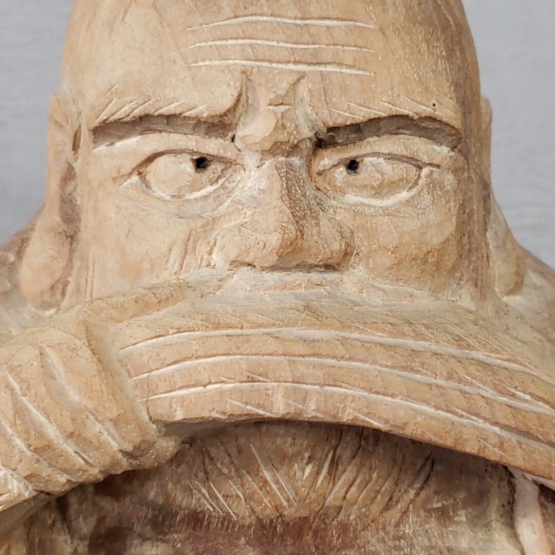 人気ブランドバ40代 神農像木彫芳明作彫刻家吉田芳明高さ約30cm 共箱付稲彫刻置物 木工、竹工芸