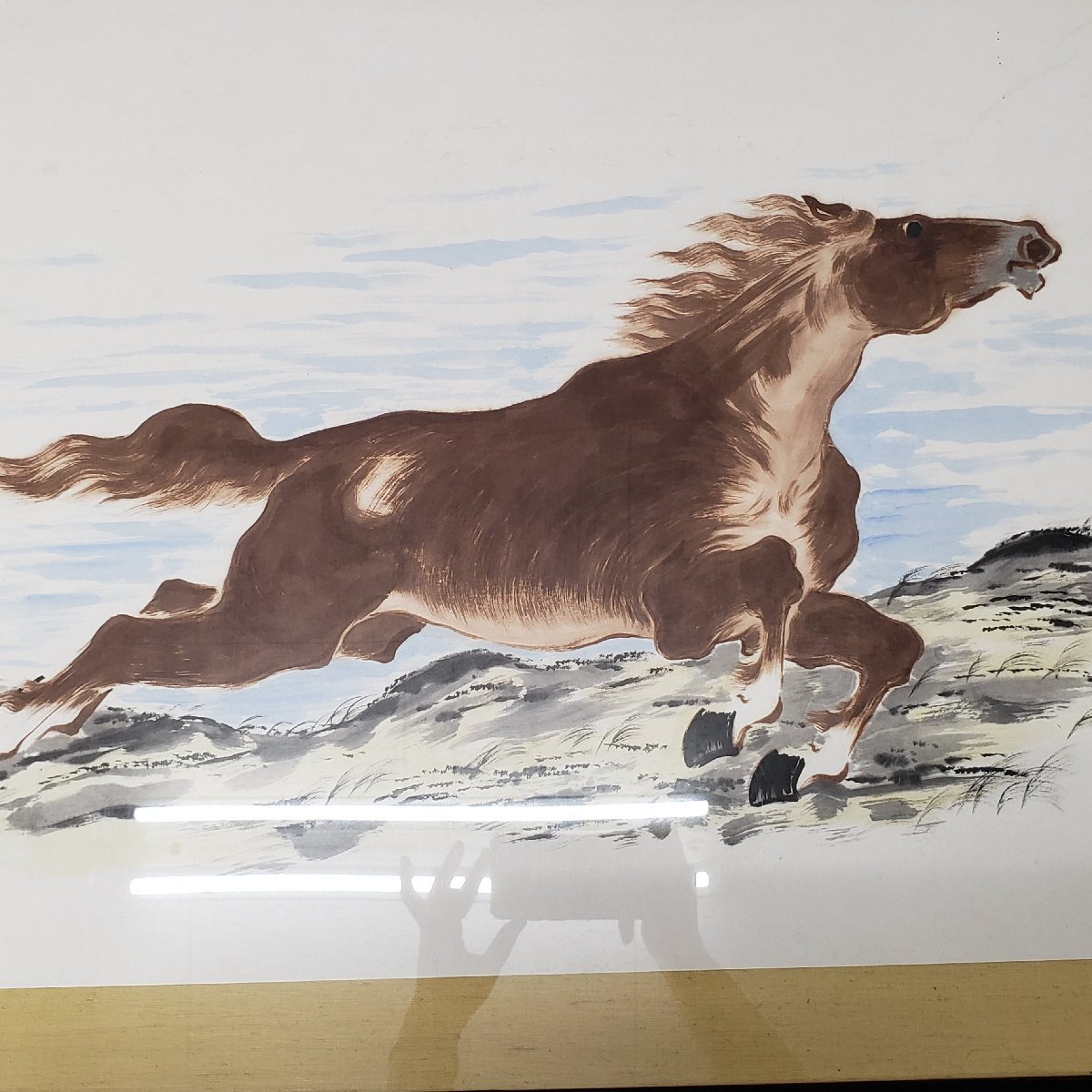 大きい額絵 【馬】 在銘 幅79.5cm 高さ106.5cm 走馬 絵画 干支 大きい額絵 【馬】 在銘 幅79.5cm 高さ106.5cm 走馬 絵画 干支