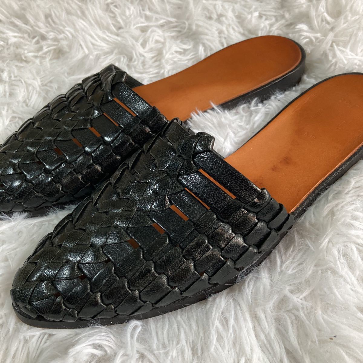 [ beautiful goods ] _Fot four to leather braided sandals black lady's original leather 