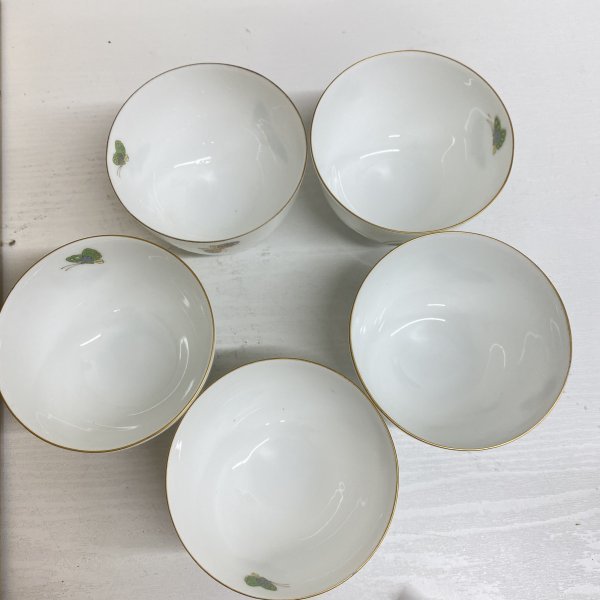G0623 未使用保管品 美濃焼 庫山窯 御茶呑茶碗 湯飲み 金彩・蝶柄 5客