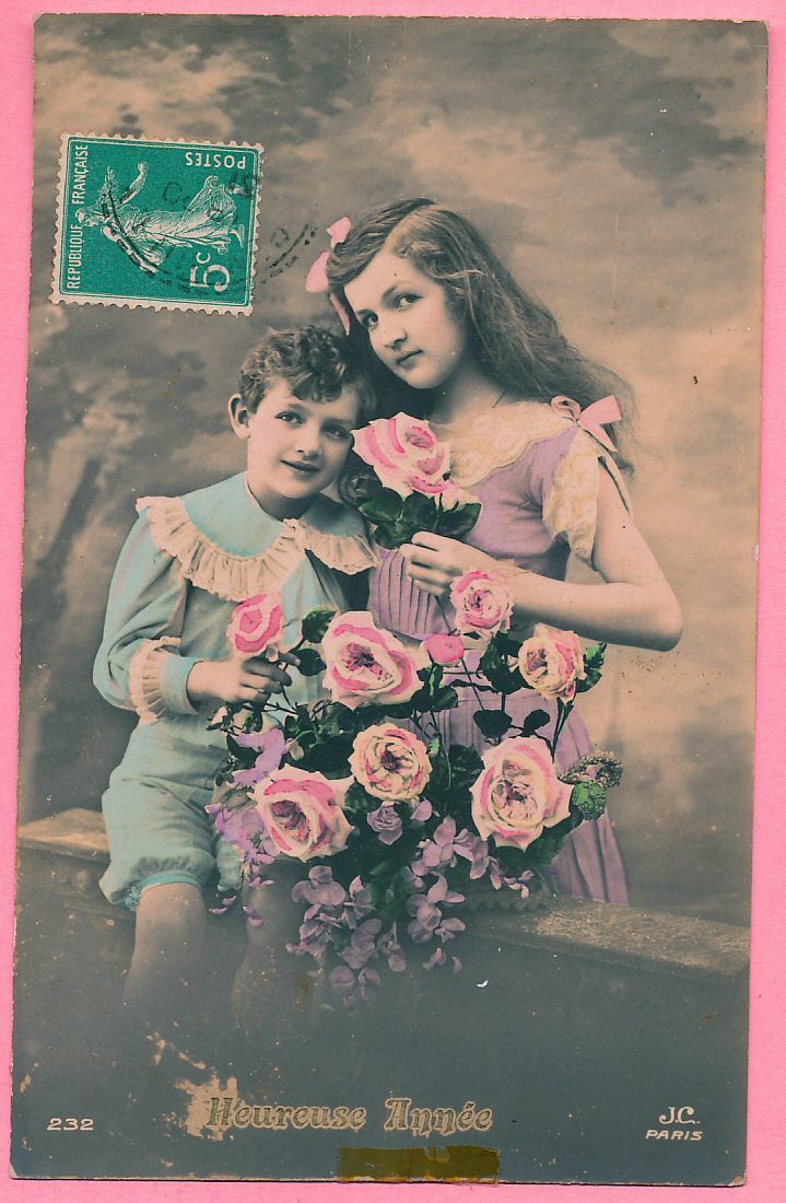 子供 (14) N22◆花と少女 アンティークポストカード フランス ドイツ ベルギー イタリア イギリス ビンテージ 外国絵葉書 _画像2