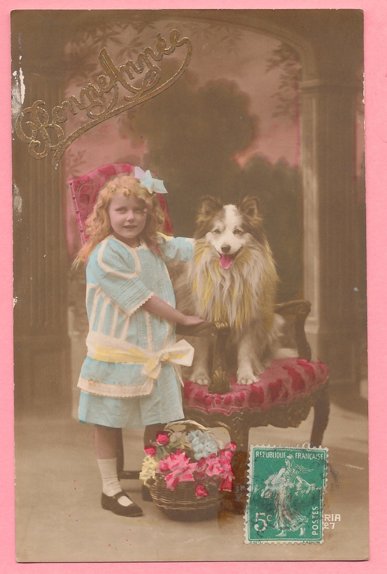 子供 (16) X32◆少女 少年 犬 アンティークポストカード フランス ドイツ ベルギー イタリア イギリス ビンテージ 外国絵葉書_画像2