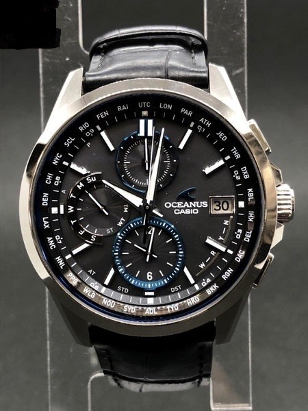 CASIO OCEANUS ソーラー腕時計 レザーベルト 銀黒
