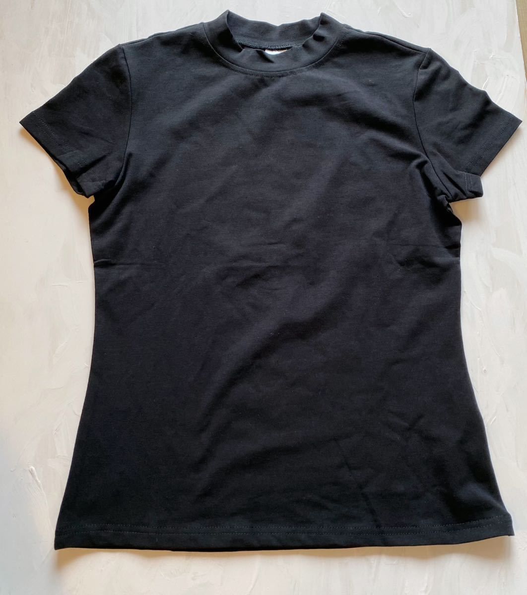 ハイネックTシャツ 定番 半袖 シンプル 着回し 着痩せ ブラック 大人気 韓国