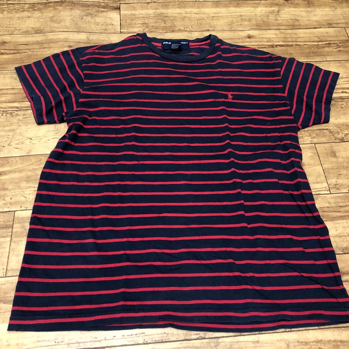  Polo спорт Ralph Lauren POLO SPORT RALPH LAUREN короткий рукав футболка окантовка темно-синий & красный M размер 