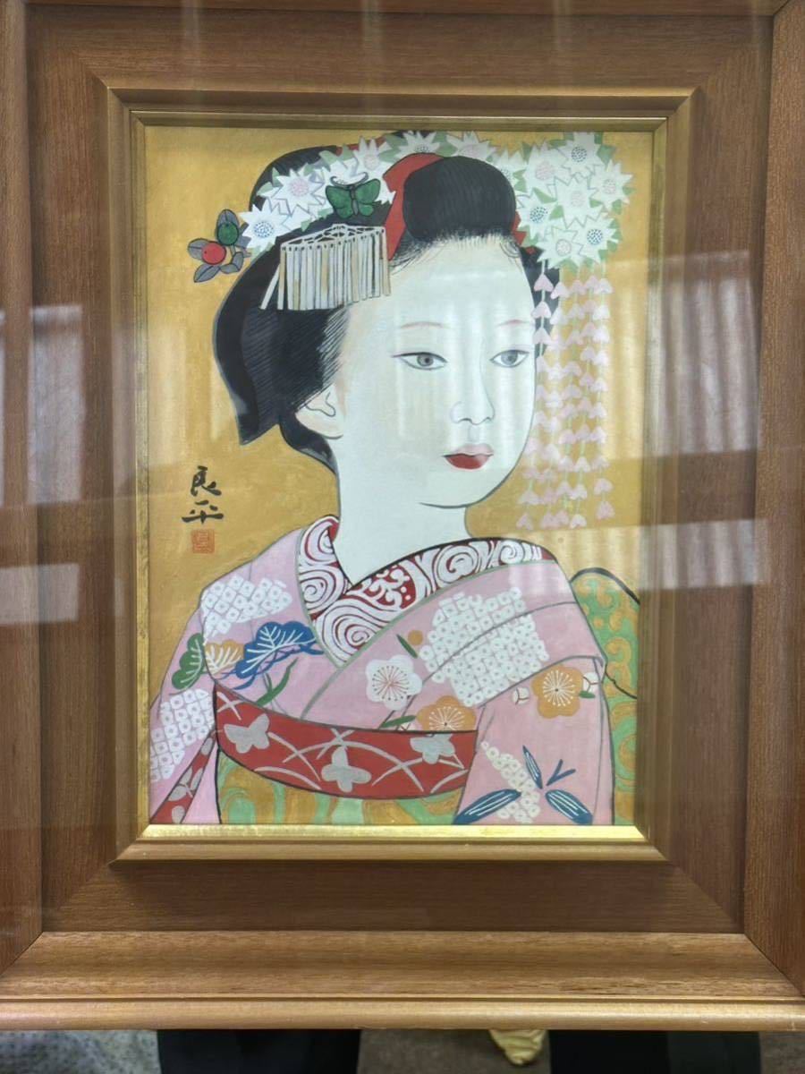 三輪良平 真作 美人画 絵画 日本画 - 美術品