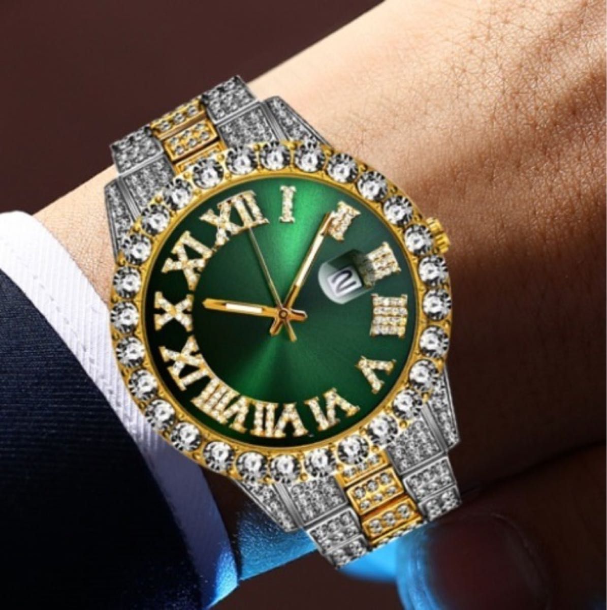 グリーン　メンズ腕時計　ブリンブリン　男女兼用　コンビ　 デイカウント　大ヒット　人気　金銀
