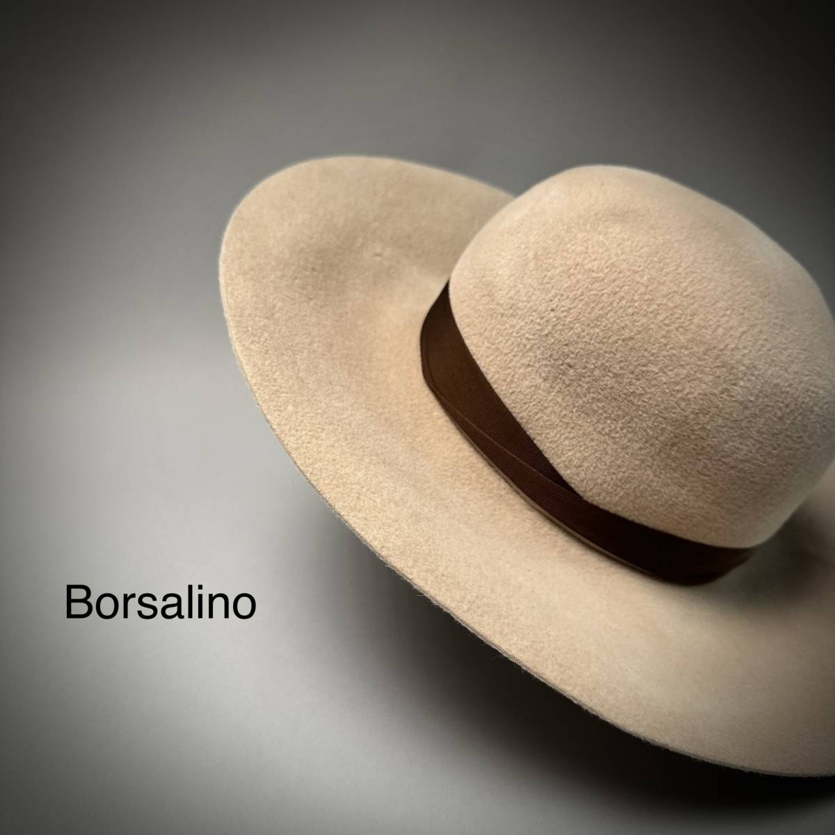 クリーニング済 イタリア製 Borsalino ボルサリーノ ANTICA CASA ラビットファー フェルト ストローハット M ベージュ 帽子_画像1