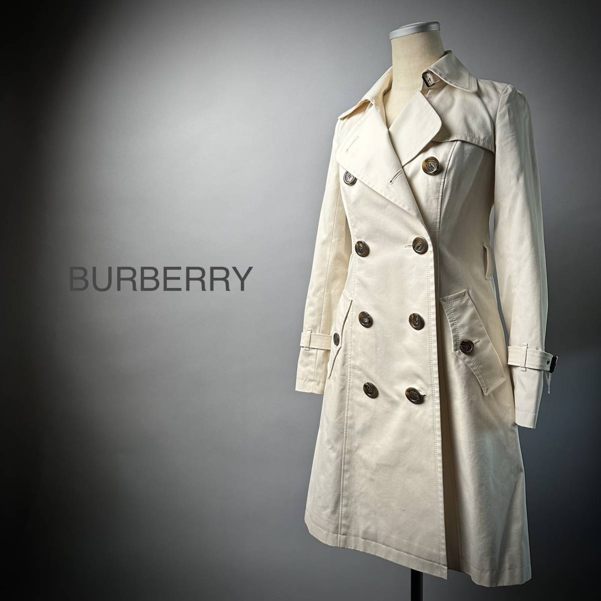 クリーニング済 美品 Burberry バーバリー ブルーレーベル コットン トレンチコート 38 裏地 ノバチェック コート_画像1