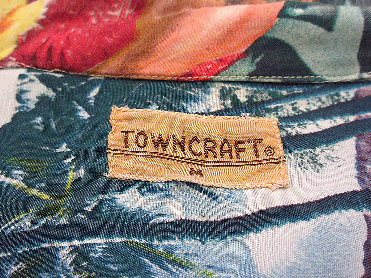 ビンテージ40's●TOWNCRAFTピクチャープリント半袖レーヨンループカラーシャツ●230608i2-m-sssh-lpハワイアンアロハ_画像3