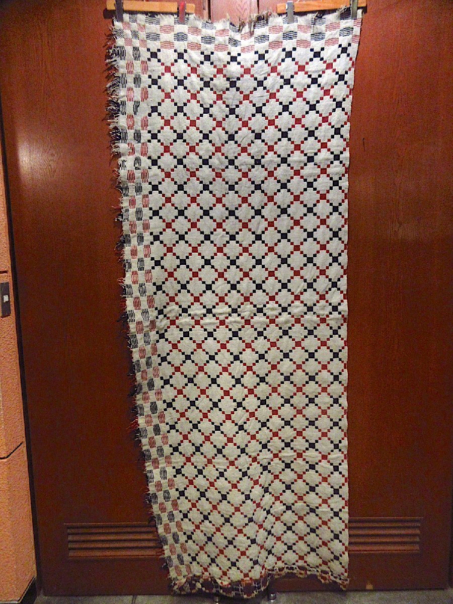  Vintage ~1900\'s* проверка общий рисунок шерсть ковер size примерно 225cm × примерно 84cm*230601c8-rug 00\'s ткань смешанные товары retro 