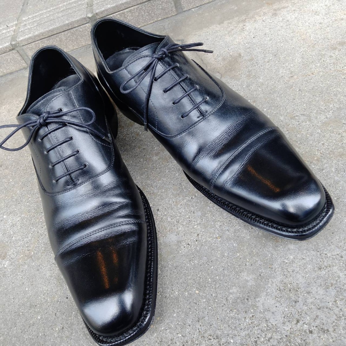 オーダー靴　約24cm　黒　ストレートチップ　革靴　ドレスシューズ　紳士靴　メンズシューズ