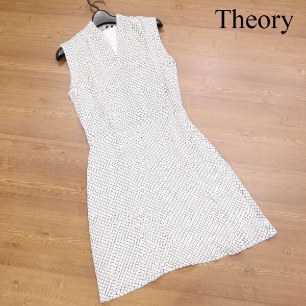 Theory セオリー 【BEVERLY HILLSM/HYLEE】 春夏 格子柄♪ シルク100% ノースリーブ ワンピース Sz.0　レディース　D3T00981_5#D_画像1