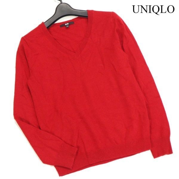 UNIQLO ユニクロ 秋冬 高級 カシミヤ100%♪ Vネック ニット セーター Sz.S　レディース 赤　D2T01706_8#K_画像1