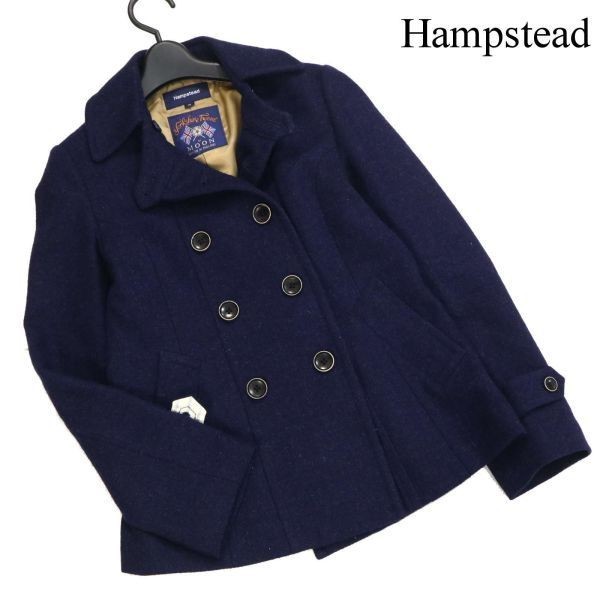 Hampstead ハムステッド 英国製 MOON生地♪ 秋冬 ウール ツイード Pコート Sz.38　レディース ネイビー　D2T02463_A#N_画像1