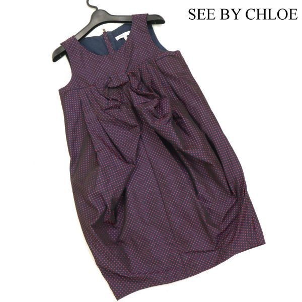 SEE BY CHLOE シーバイ クロエ 春夏 ドット柄♪ リボン ノースリーブ ワンピース Sz.38　レディース　D3T00524_4#D_画像1