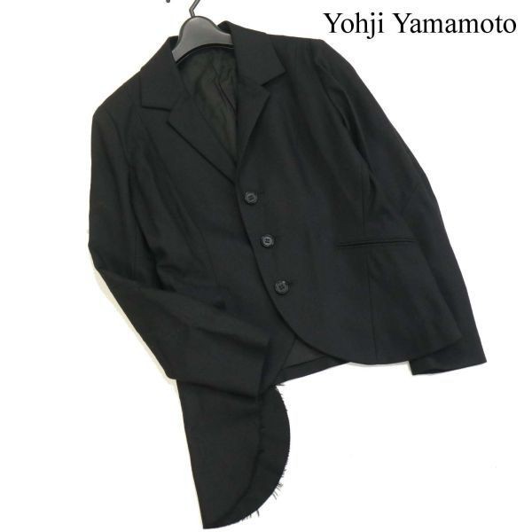 Yohji Yamamoto ヨウジヤマモト 変形 アシンメトリー デザイン♪ 通年 ウール テーラード ジャケット Sz.1　レディース 黒　D3T00019_1#O_画像1
