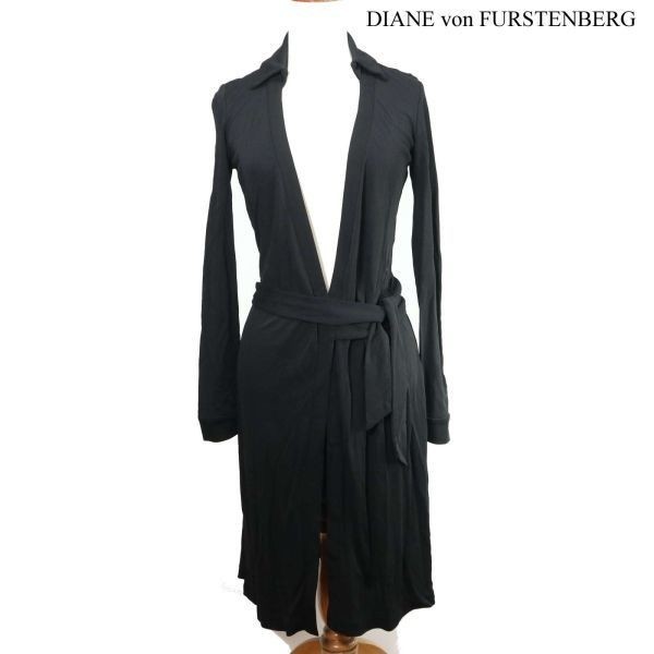 【新品 未使用】 DIANE von FURSTENBERG ダイアン・フォン・ファステンバーグ 長袖 ラップ ワンピース Sz.2　レディース 黒　D3T00271_2#M_画像1