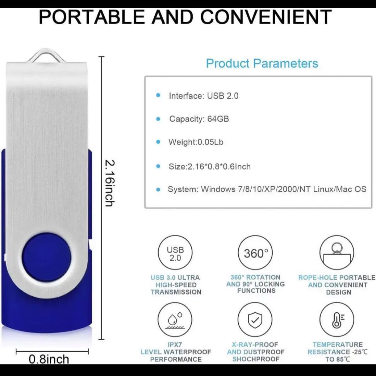 USBフラッシュドライブ64GB、USB  高速USBメモリドライブ