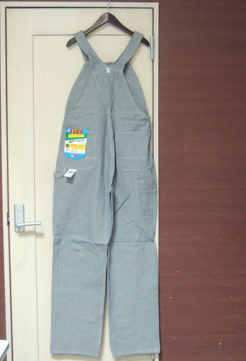 ◆ 新品 34インチ USA製 80S デッドストック KEY IMPERIAL キー インペリアル OVERALLS オーバーオール ヘリンボーン デニム アメリカ製_画像1