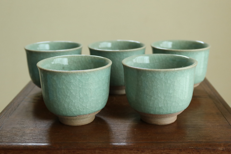青磁八十峰窯湯呑5客セット光月作瀬戸焼茶道具煎茶料亭割烹| JChere
