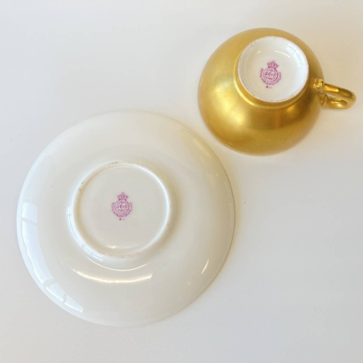 【最高級】ロイヤルウースター ROYAL WORCESTER ペインテッドフルーツ 金彩 デミタス カップ＆ソーサー 果物 英国 アンティーク 3_画像10