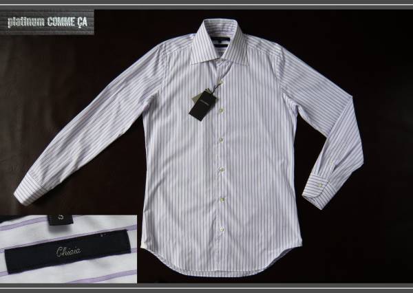 新品 プラチナコムサの高級ストライプシャツS白紫 定価17850円