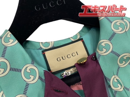 極上美品 GUCCI シルク ワンピース ドレス シャツ 20SS GG グリーン