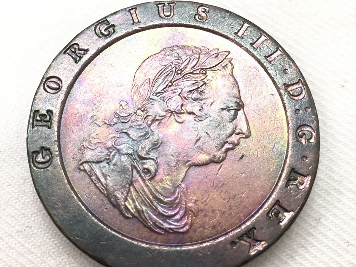 R962) イギリス 車輪銭 2ペンス 銅貨 1797年 ジョージ3世 外国古銭