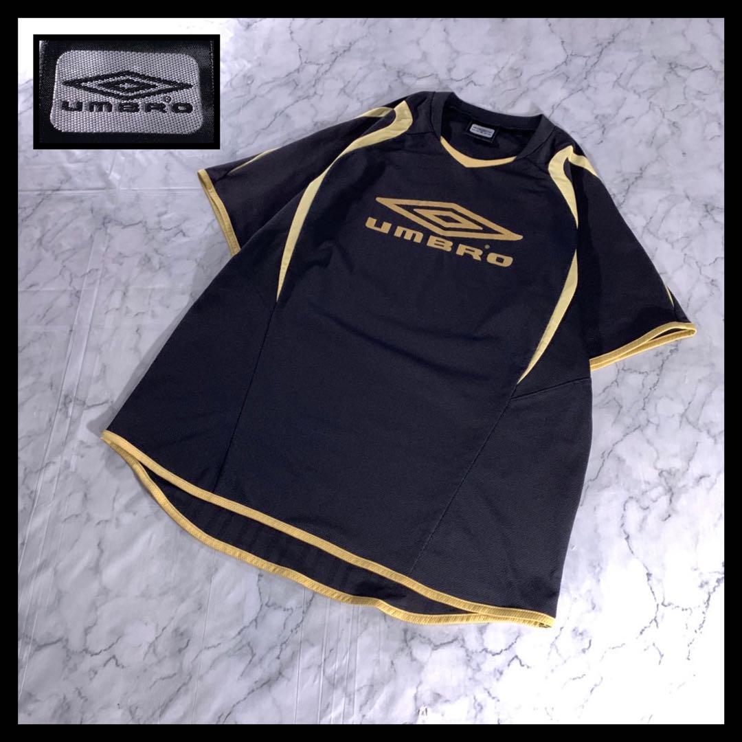 00s 古着 UMBRO メッシュ Tシャツ ゲームシャツ 黒 金 M相当|PayPayフリマ