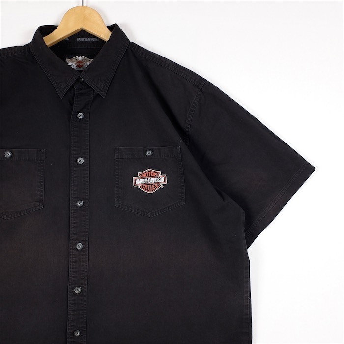 Harley-Davidson Harley Davidson короткий рукав рубашка work shirt мужской US-XXL размер черный двусторонний балка & защита нашивка вышивка sh-4060n