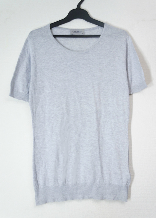 美品3万◆JOHN SMEDLEY ジョンスメドレー レディース 半袖 コットンニット カットソー Tシャツ M 灰◆ 伝統を引き継ぐ上質なサマーニット♪