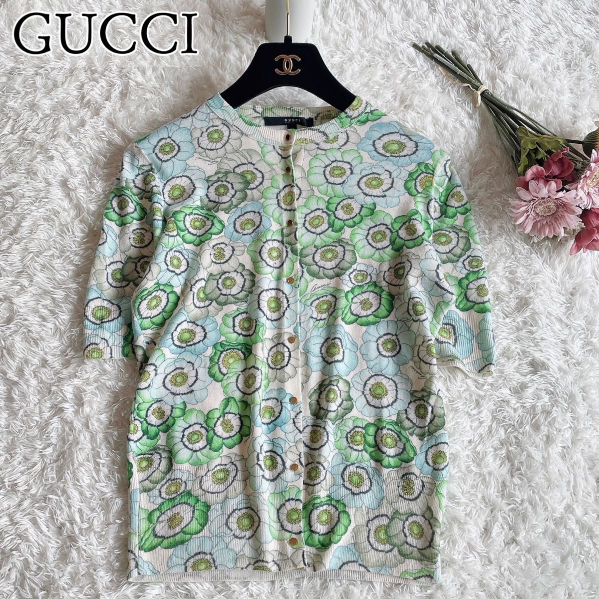 GUCCI フラワー総柄カーディガン カシミヤ100% フローラ 花柄|PayPay