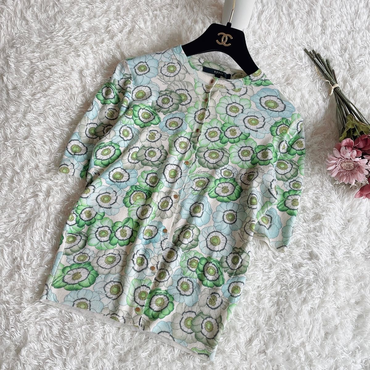 GUCCI フラワー総柄カーディガン カシミヤ100% フローラ 花柄|PayPay