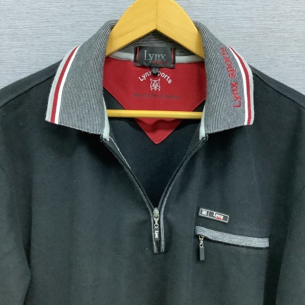F577 Lynx sports リンクス スポーツ ゴルフ golf 胸ポケット ファスナー ロゴ 刺 半袖 ハーフジップ ポロシャツ メンズ ブラック L_画像2
