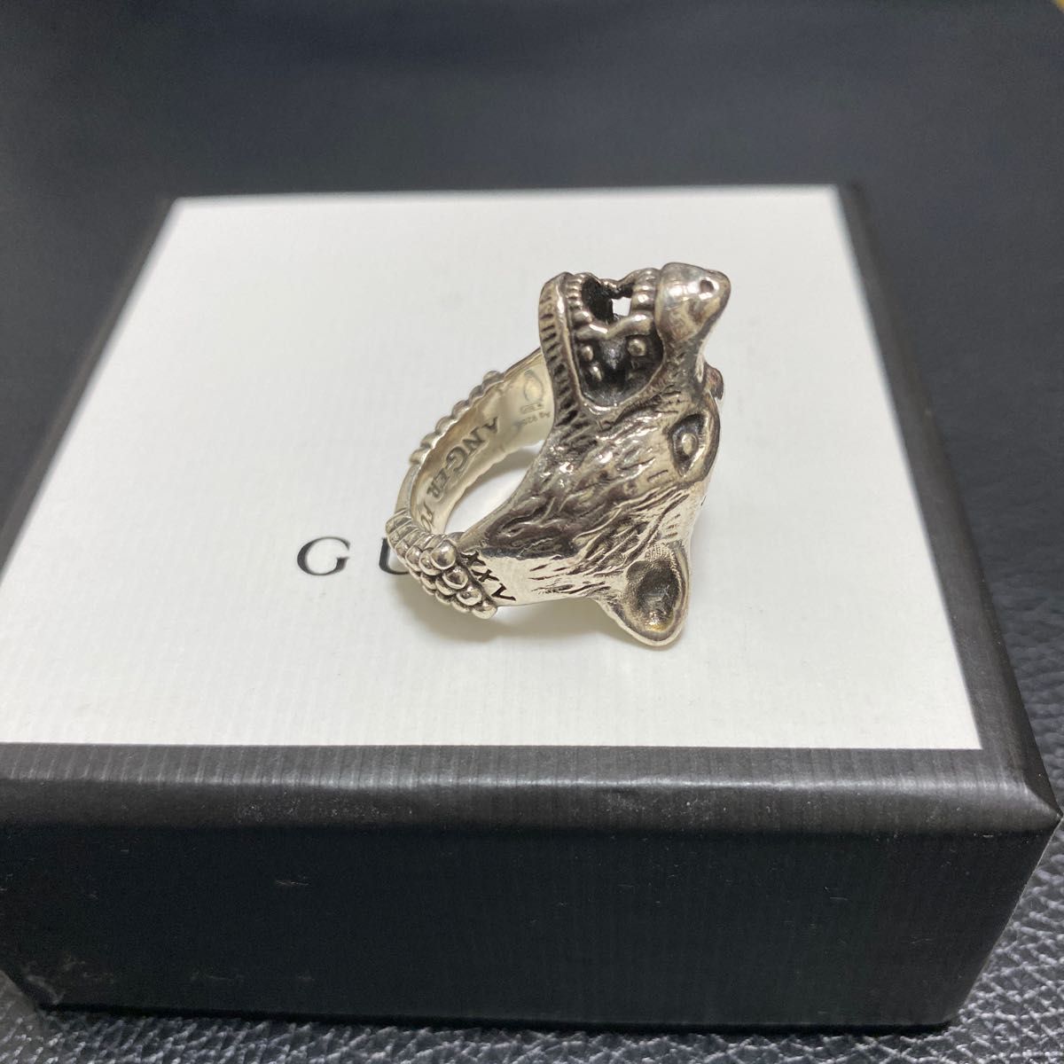 GUCCI グッチ　アンガーフォレスト　ウルフ　オオカミ　リング　15号　指輪 シルバーリング　STERLING 狼 LOVED 